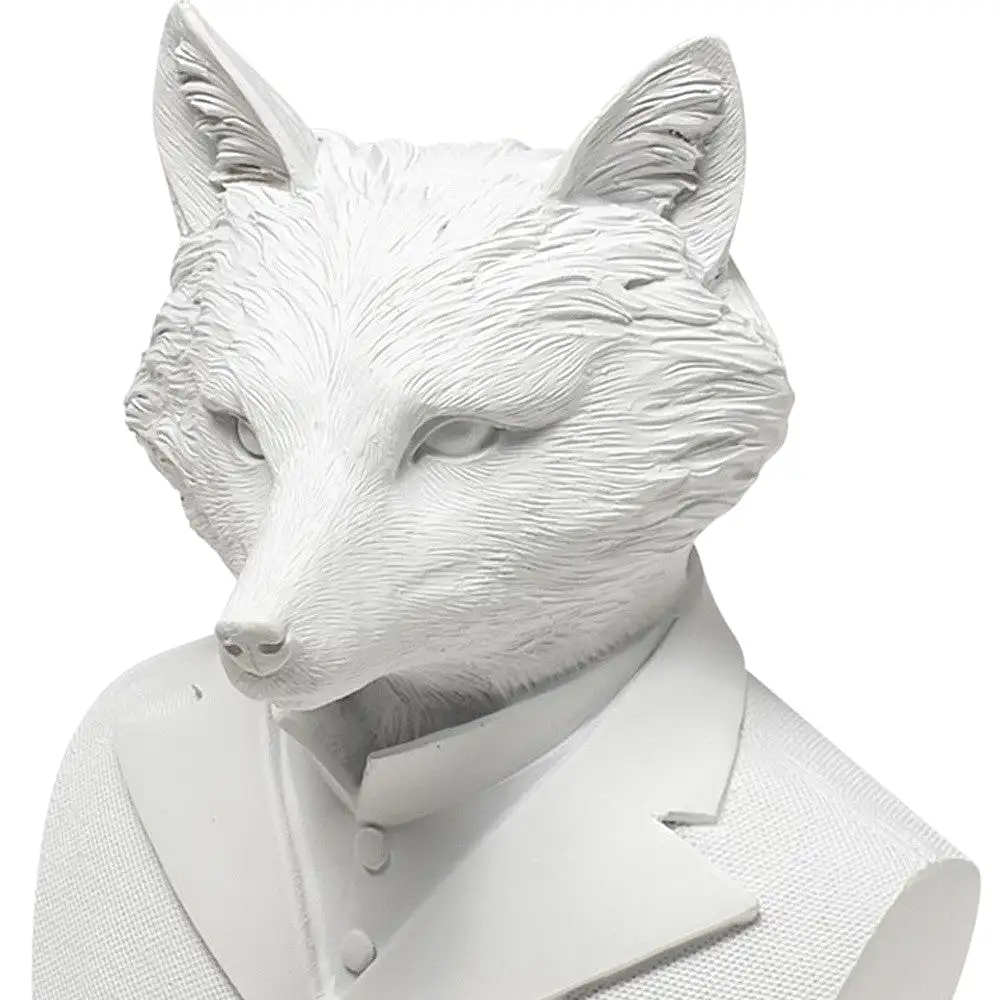 White Resin Suited Fox Bust Decor Piece