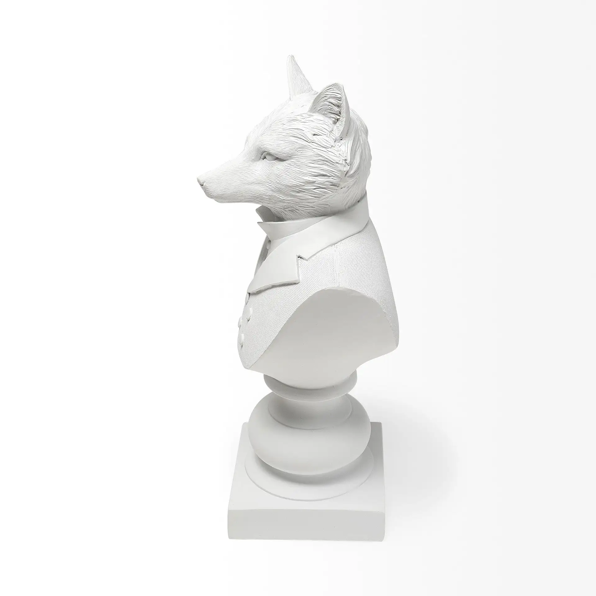 White Resin Suited Fox Bust Decor Piece