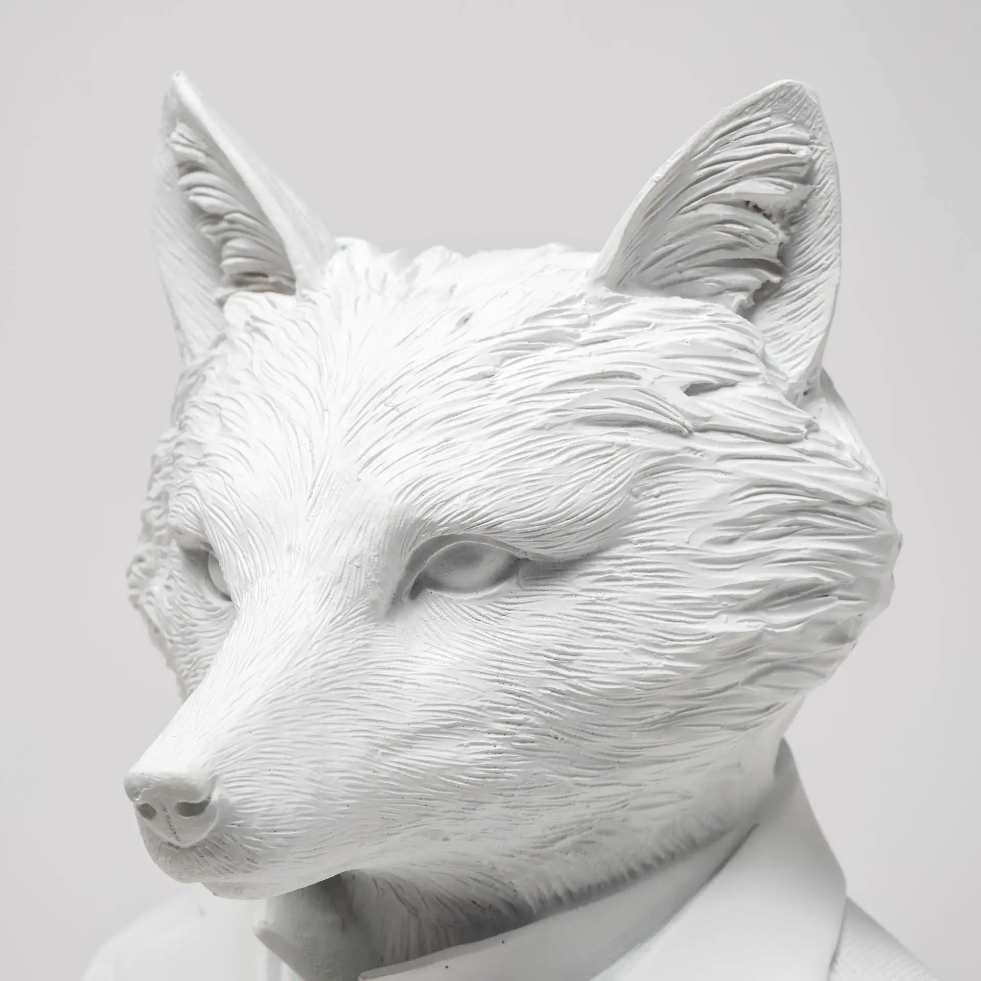 White Resin Suited Fox Bust Decor Piece