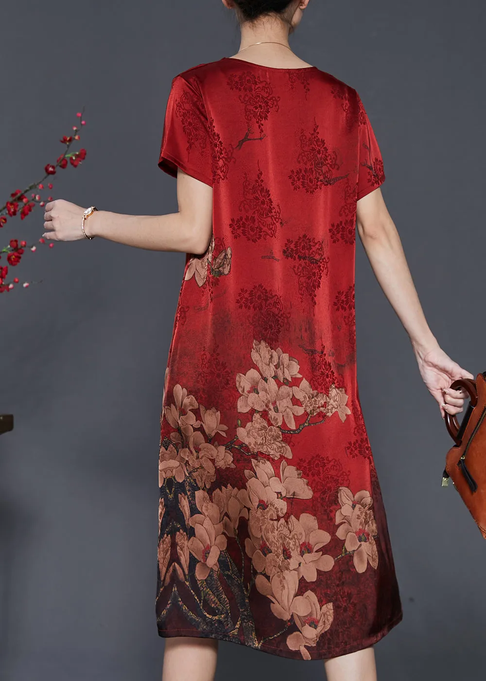 Women Mulberry Print Silk Oriental Dresses Summer