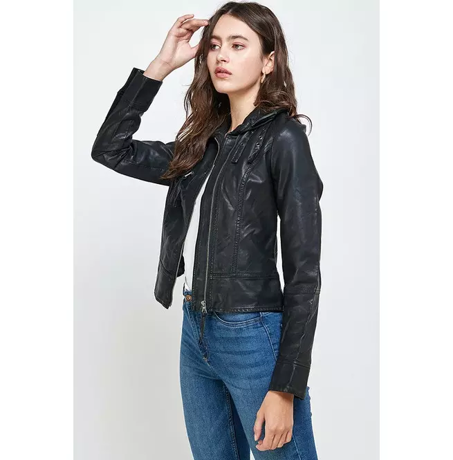 Women's Vegan Leather Biker Moto Jacket With Buckles