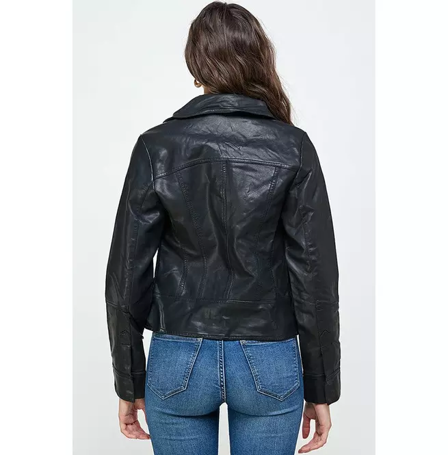 Women's Vegan Leather Biker Moto Jacket With Buckles