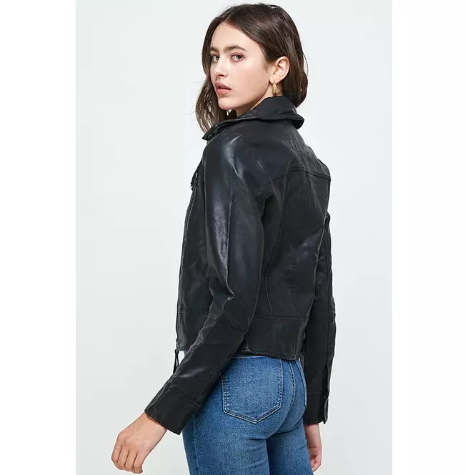 Women's Vegan Leather Biker Moto Jacket With Buckles