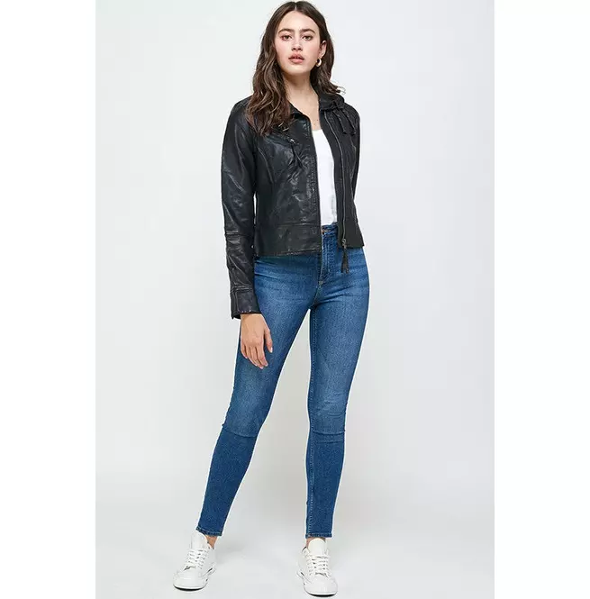 Women's Vegan Leather Biker Moto Jacket With Buckles