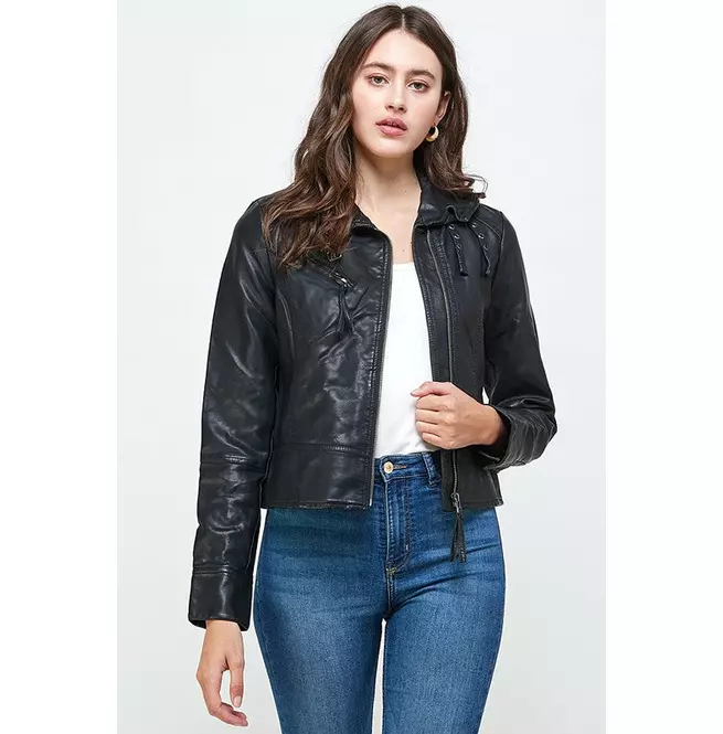 Women's Vegan Leather Biker Moto Jacket With Buckles