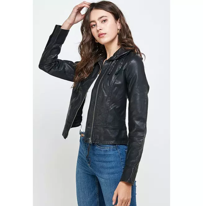 Women's Vegan Leather Biker Moto Jacket With Buckles