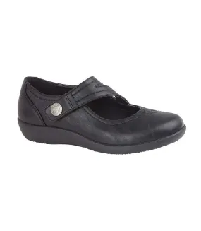 Womens/ladies x wide ee fit touch fastening bar shoe black Boulevard